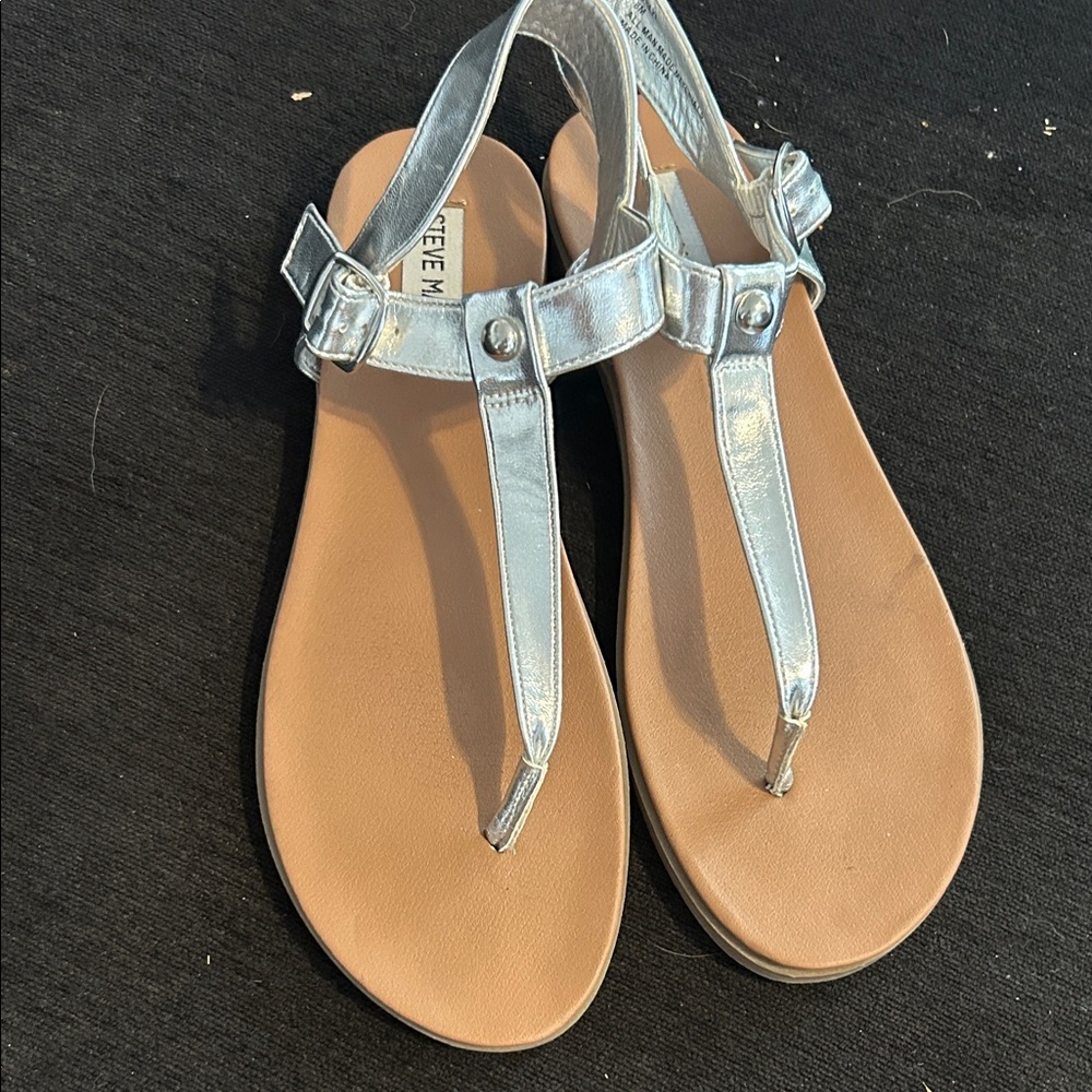 Steve Madden Metallic Silver T-Strap Sandals